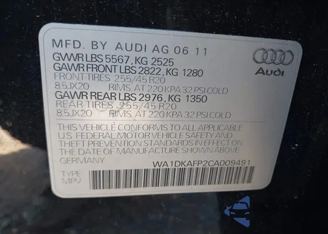 2012 Audi Q5 Premium Plus из США, поврежденный, VIN WA1DKAFP2CA009491
